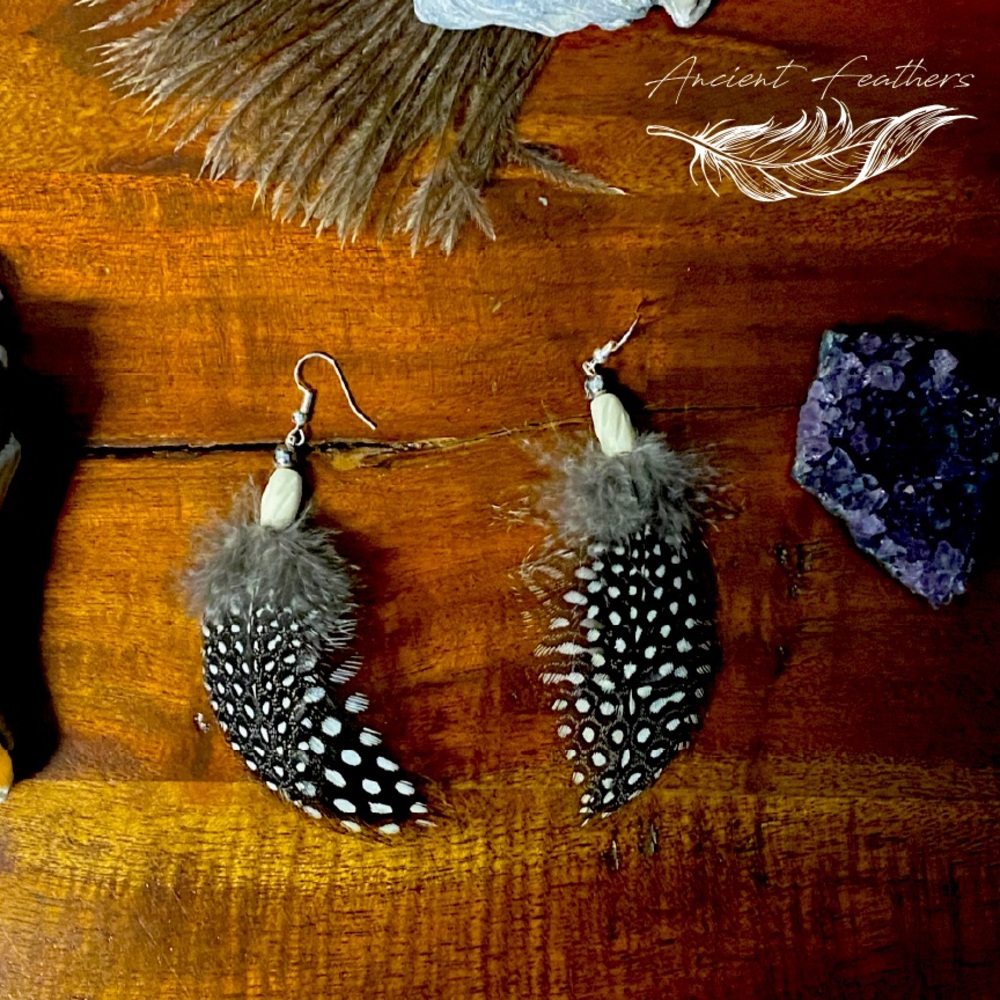 Feather & Bone Bead Earrings